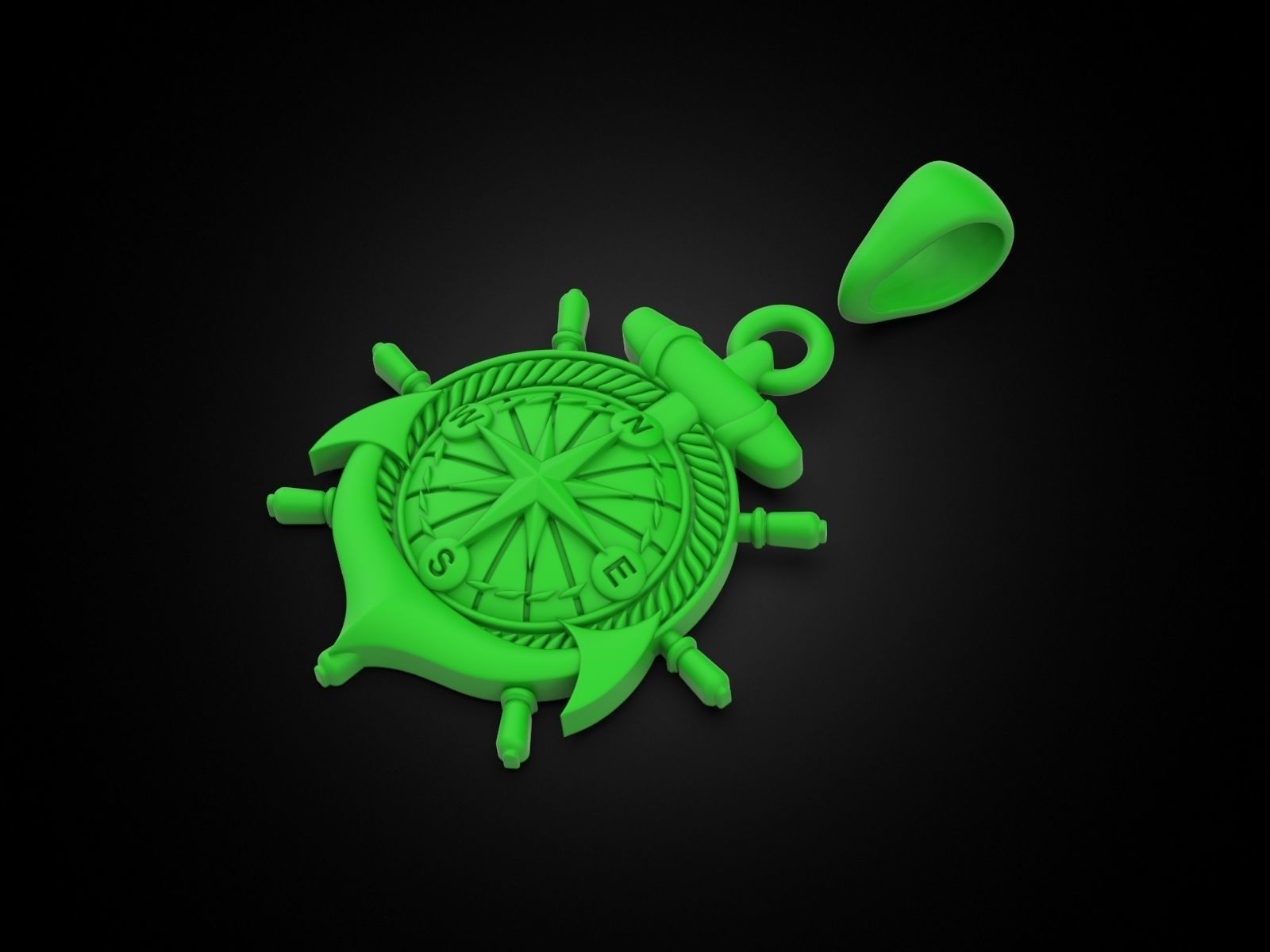Anchor rudder and compass pendant 3D print model_10