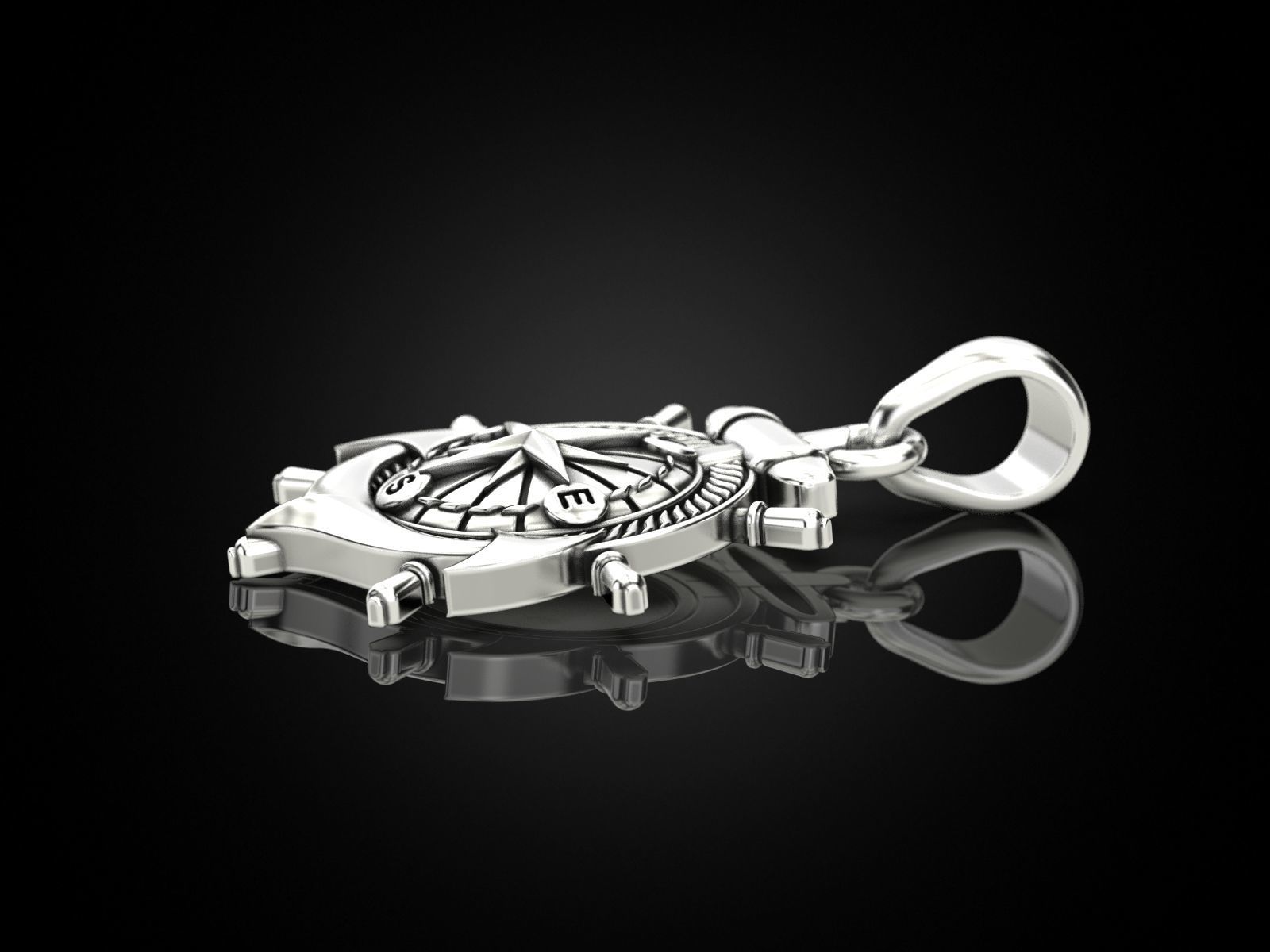 Anchor rudder and compass pendant 3D print model_9