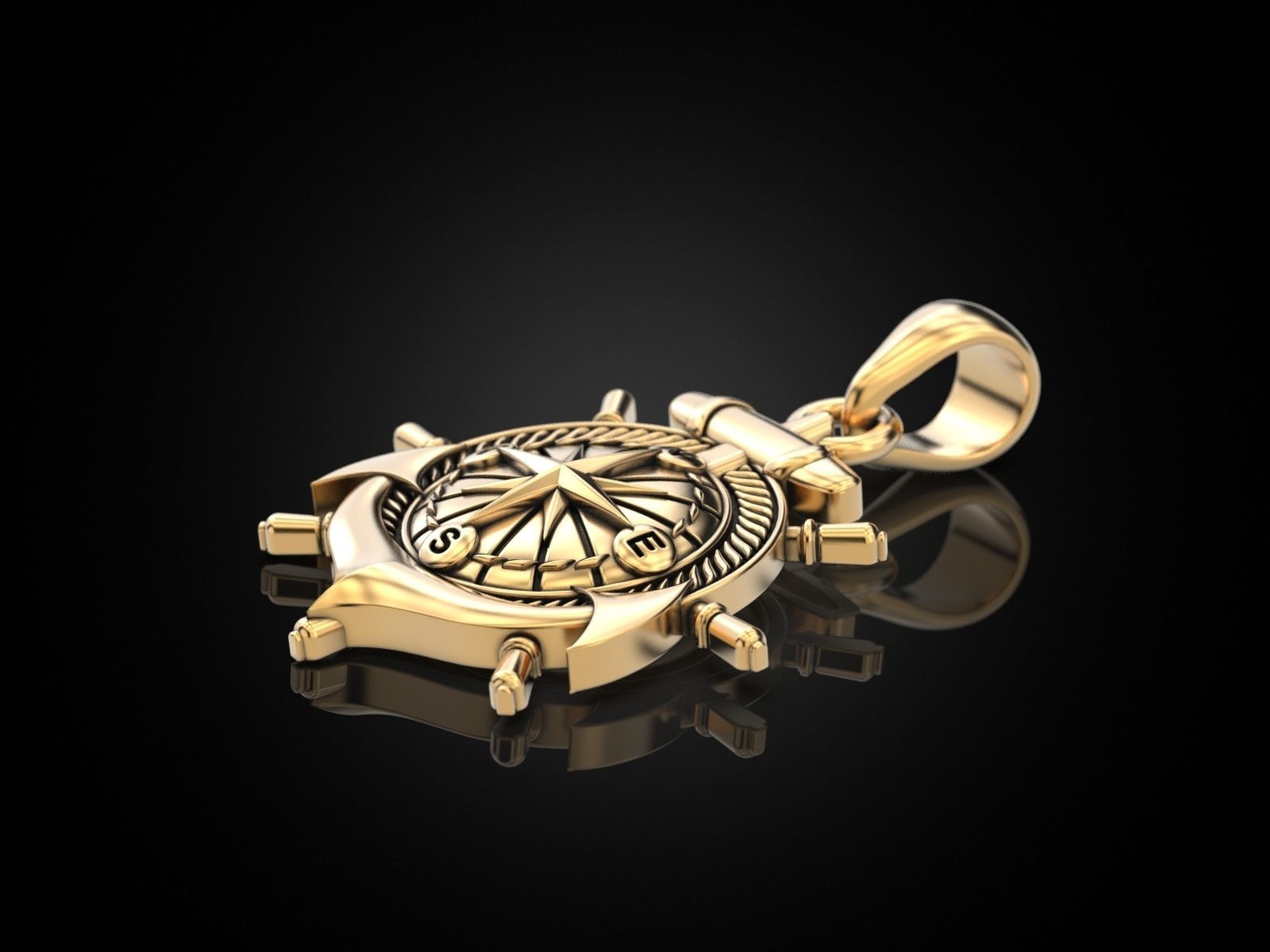 Anchor rudder and compass pendant 3D print model_3