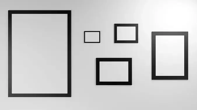 Gallery Wall Frames 5 models set Low-poly 3D model