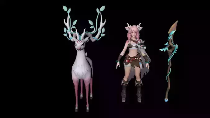 Yao Yao deer and woman with spear