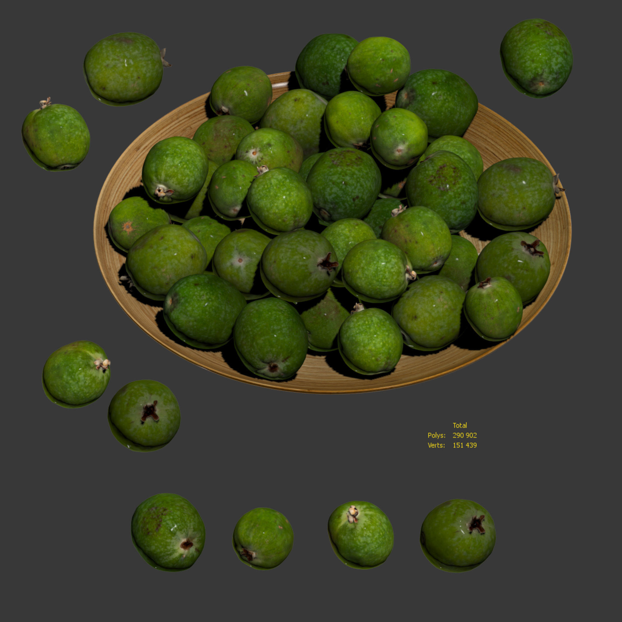 Feijoa on a platter Low-poly 3D model_3