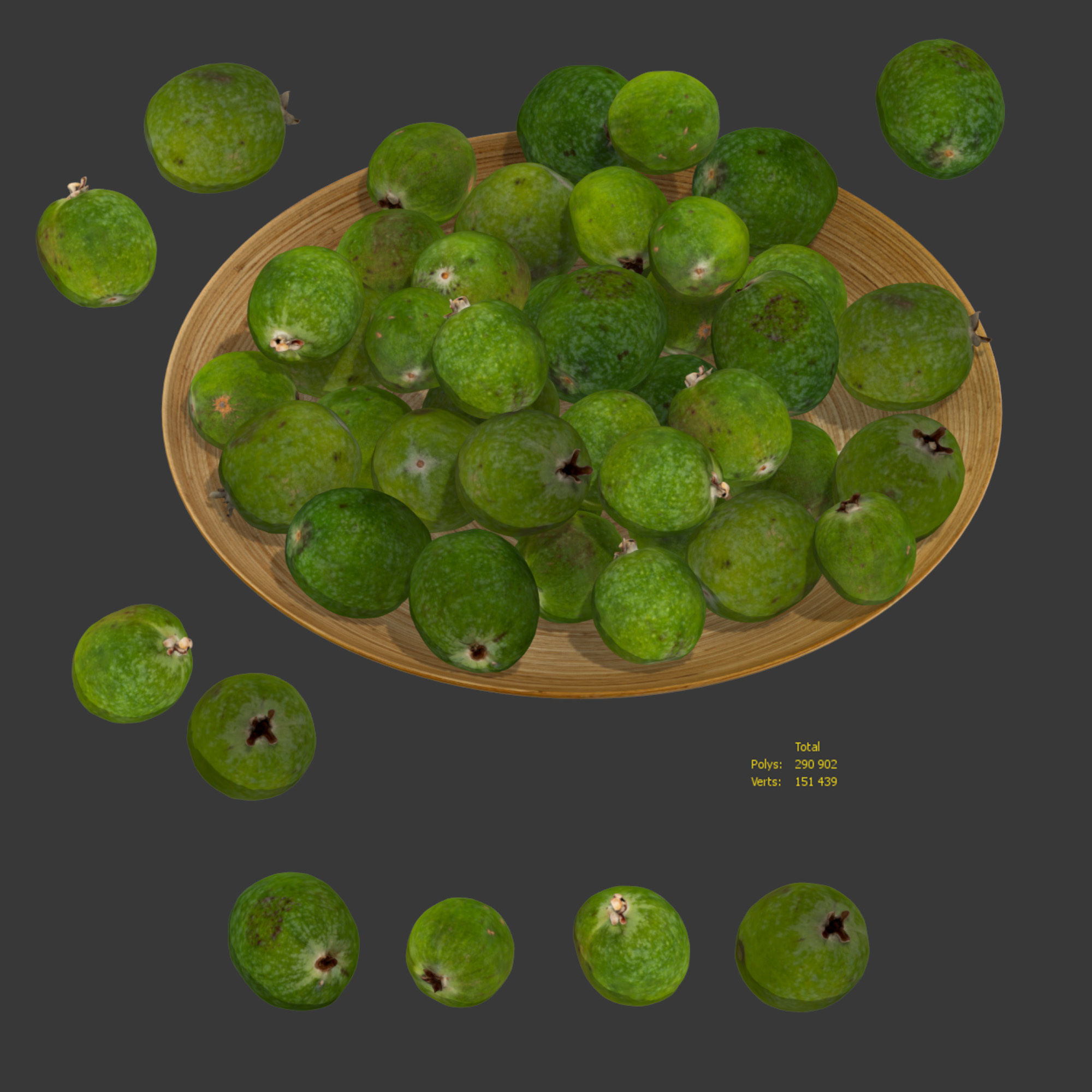 Feijoa on a platter Low-poly 3D model_4