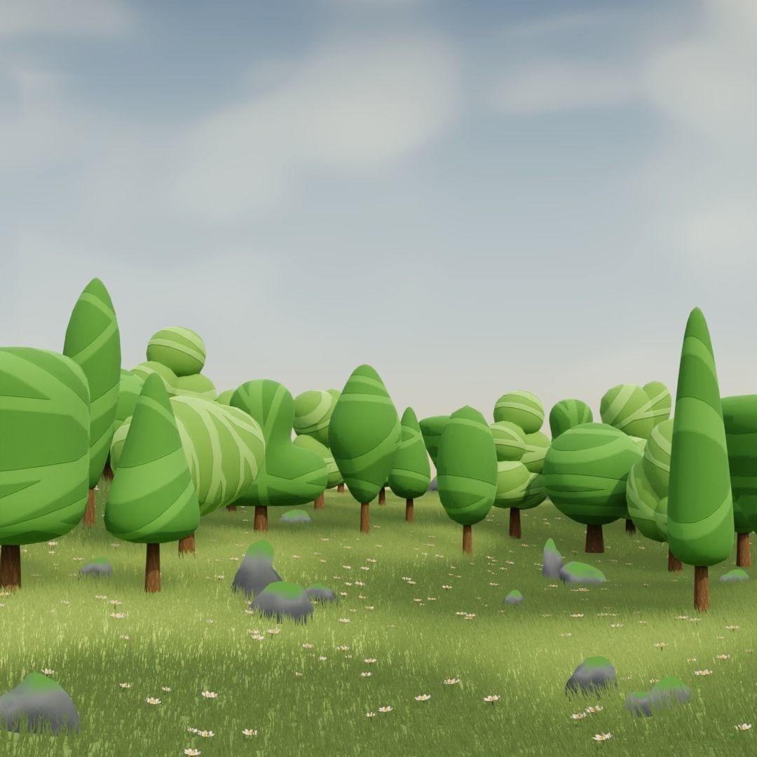 3D Asset - Low-poly stylized trees set Low-poly 3D model_1
