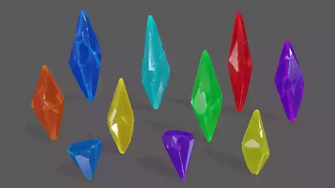 crystal set three crystals Low-poly 3D model