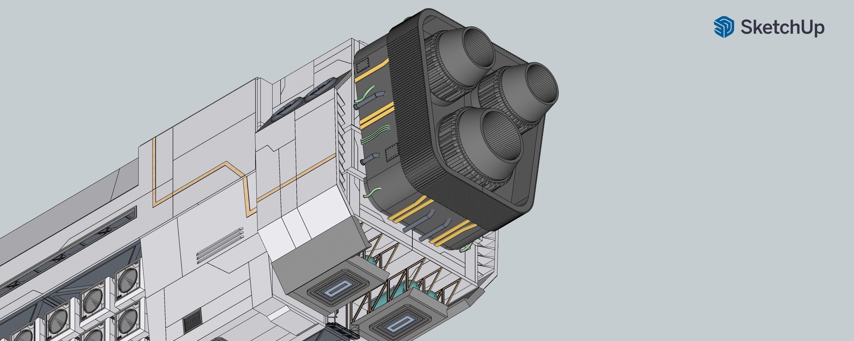 Sci-Fi Airship Futuristic Flying Ship Barge 002 3D model_11