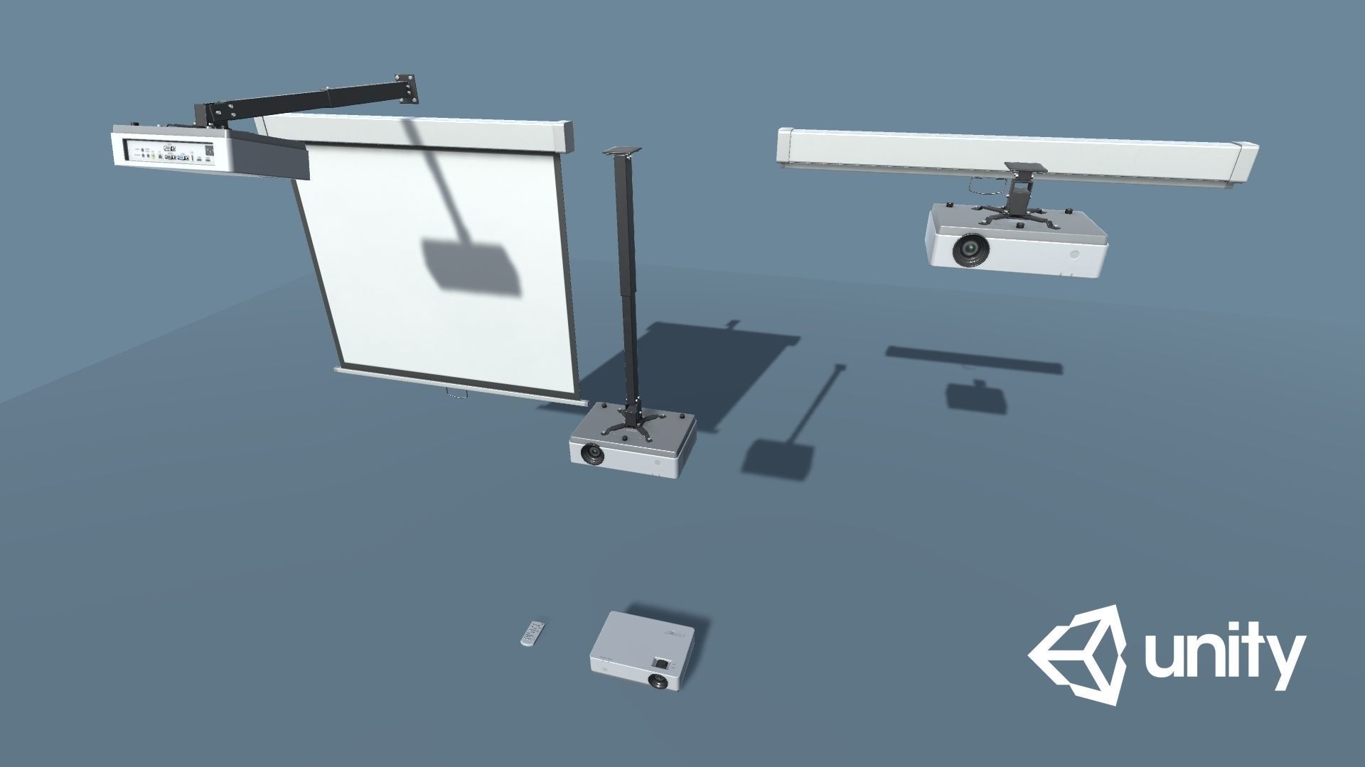 Projector and Screen Low-poly 3D model_15