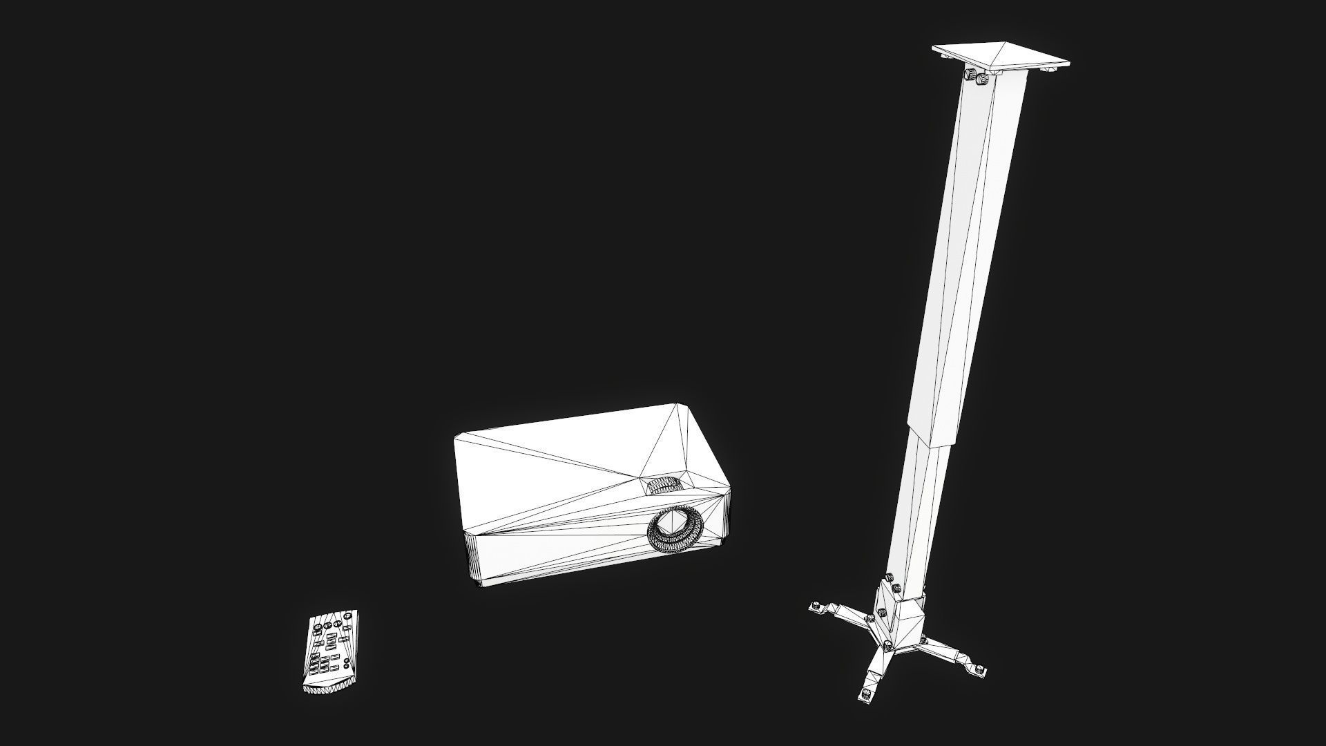 Projector and Screen Low-poly 3D model_14