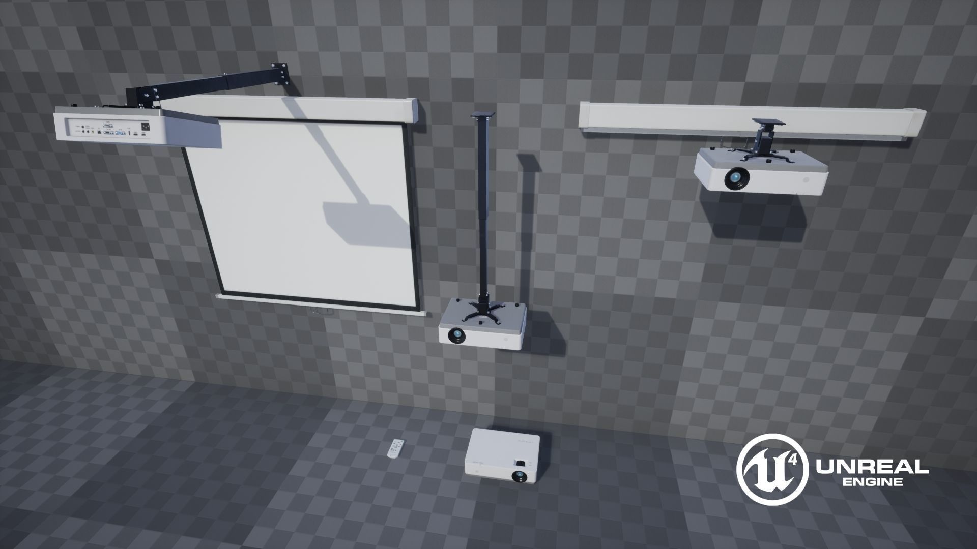 Projector and Screen Low-poly 3D model_16