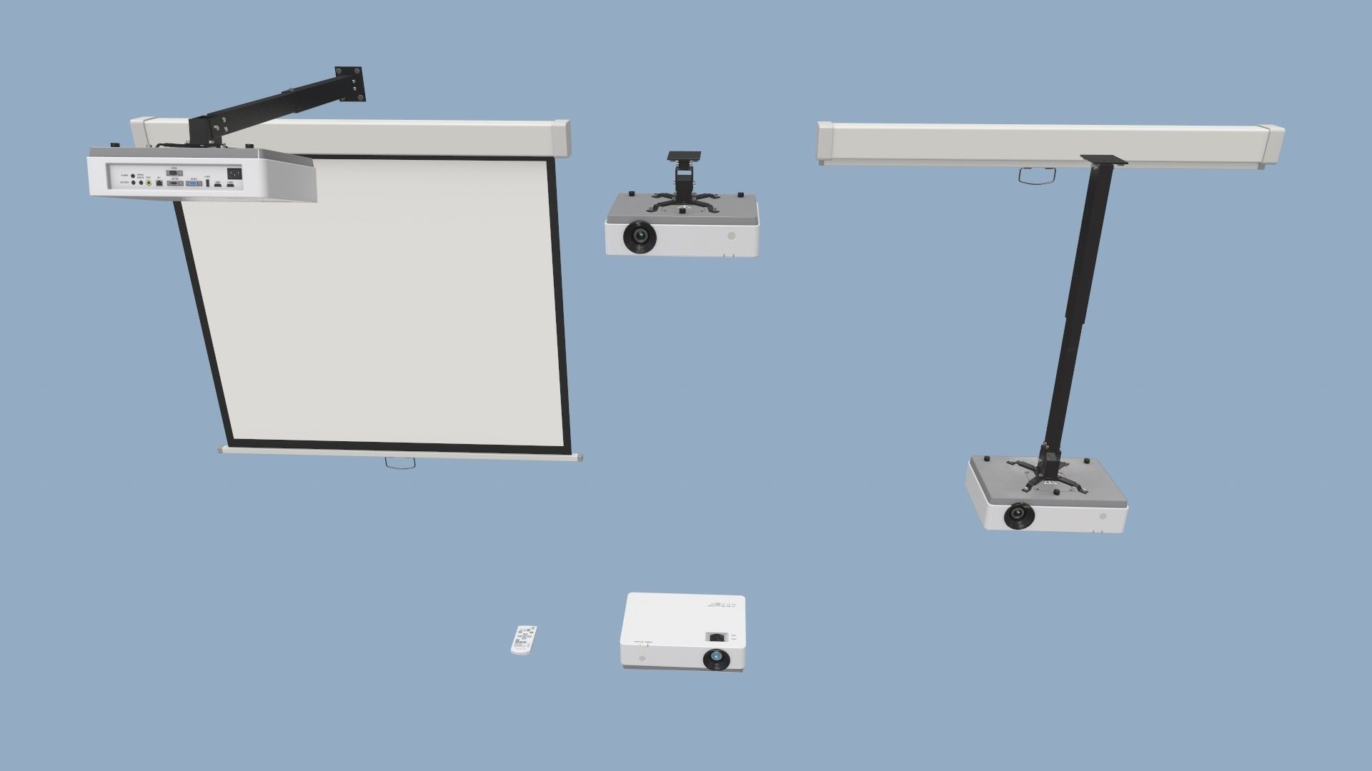 Projector and Screen Low-poly 3D model_4