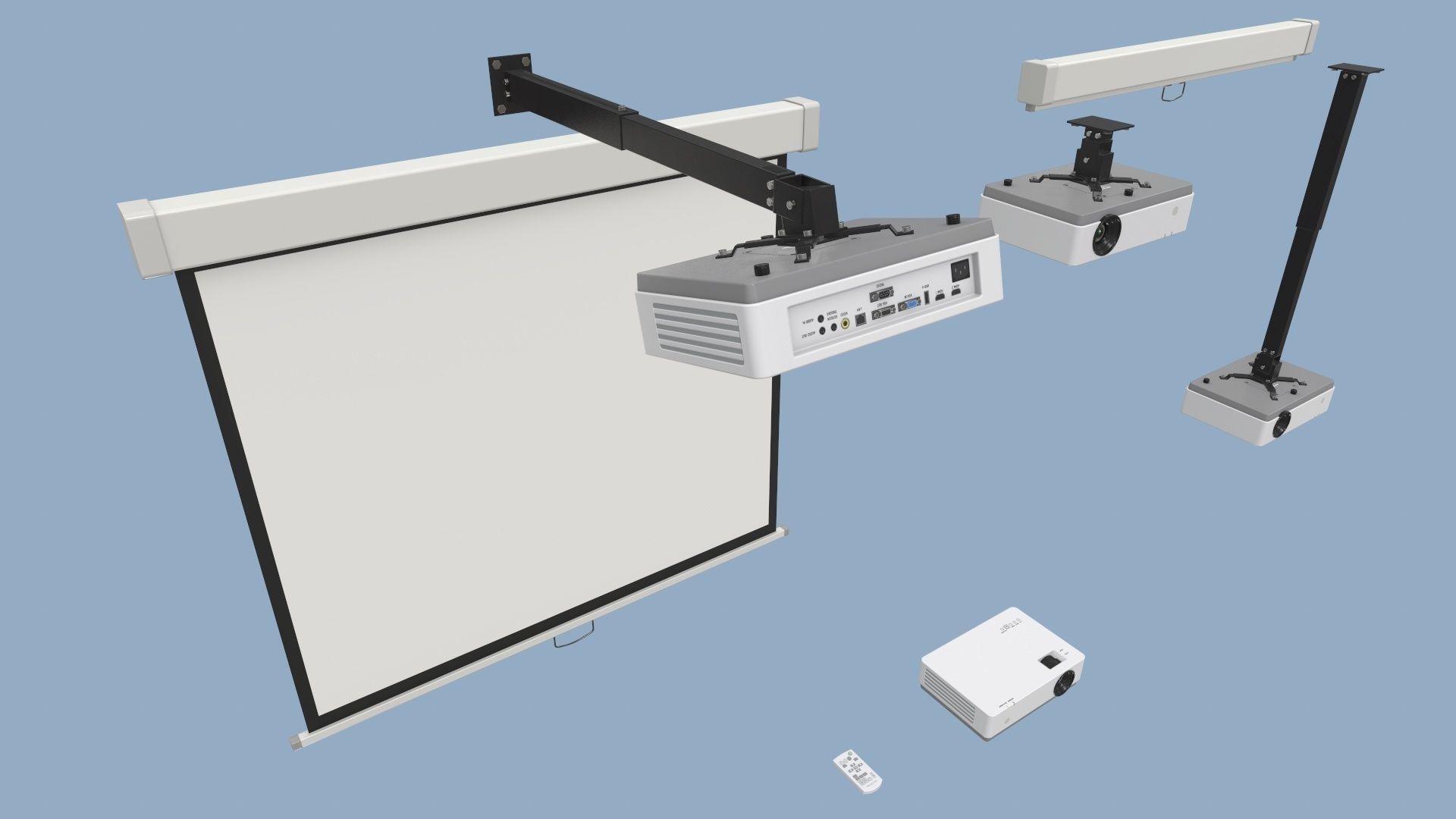 Projector and Screen Low-poly 3D model_8