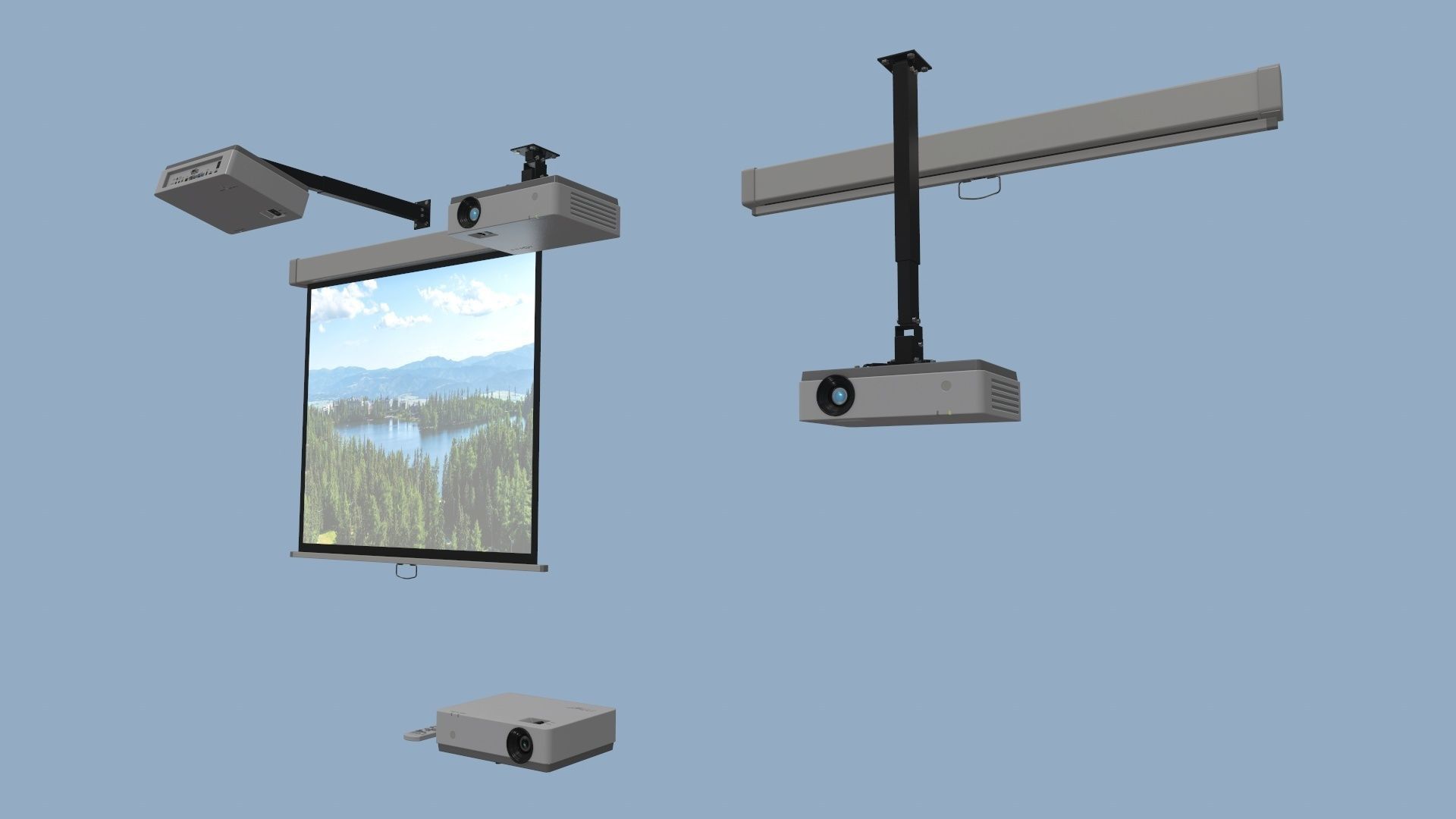 Projector and Screen Low-poly 3D model_12
