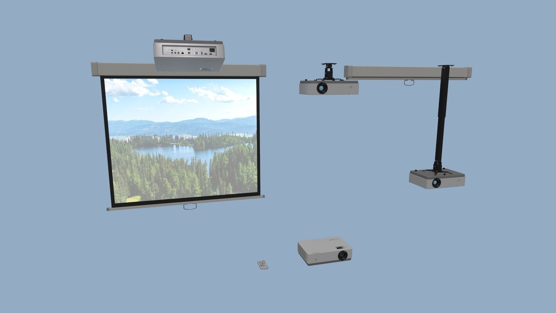 Projector and Screen Low-poly 3D model_3