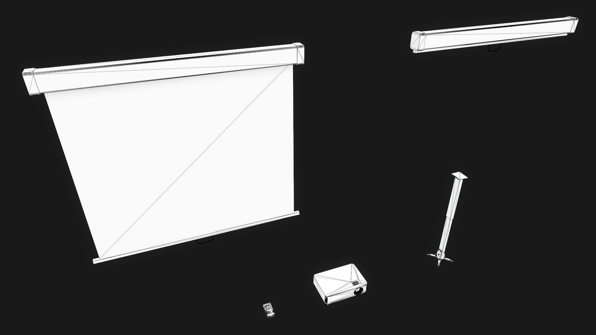 Projector and Screen Low-poly 3D model_13