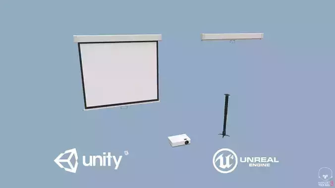 Projector and Screen Low-poly 3D model