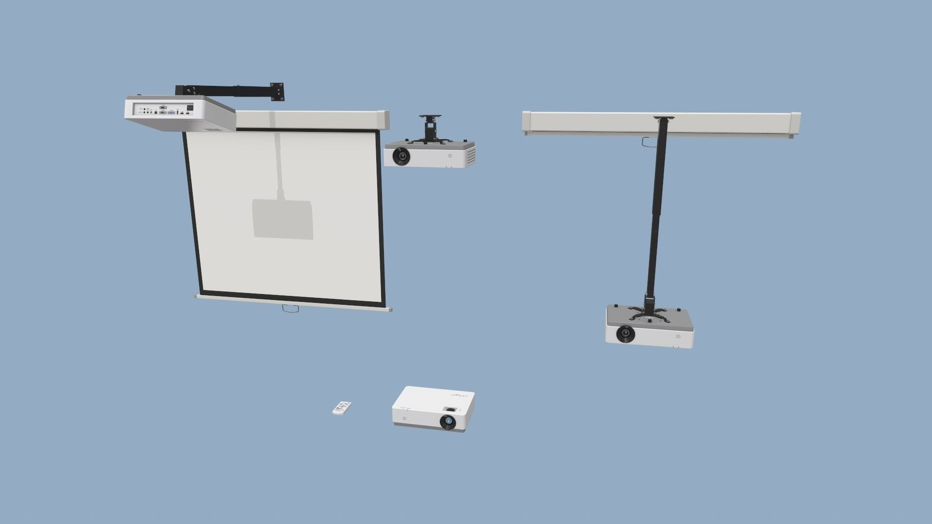 Projector and Screen Low-poly 3D model_2