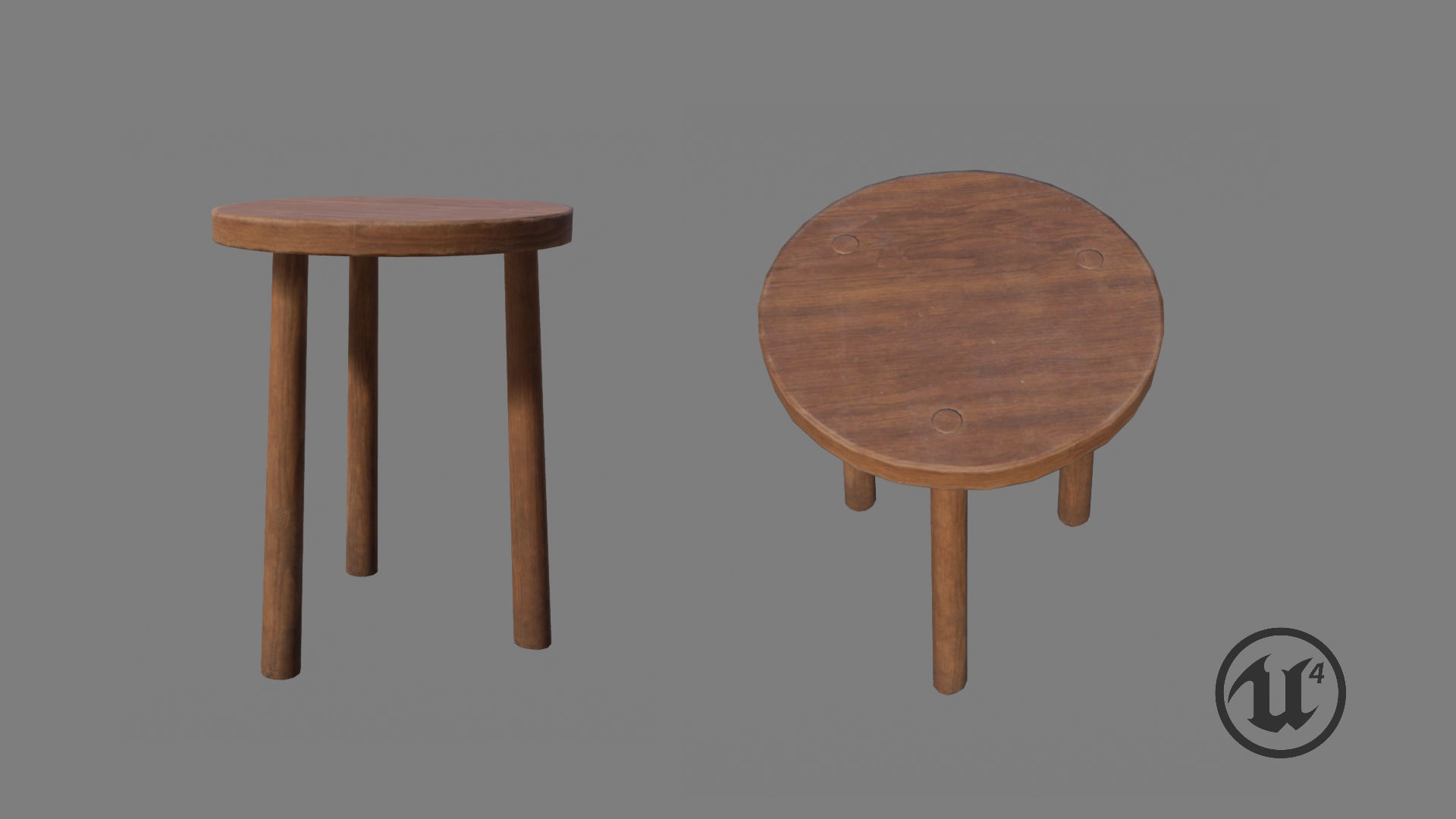 Simple Medieval Stool Low-poly 3D model_6