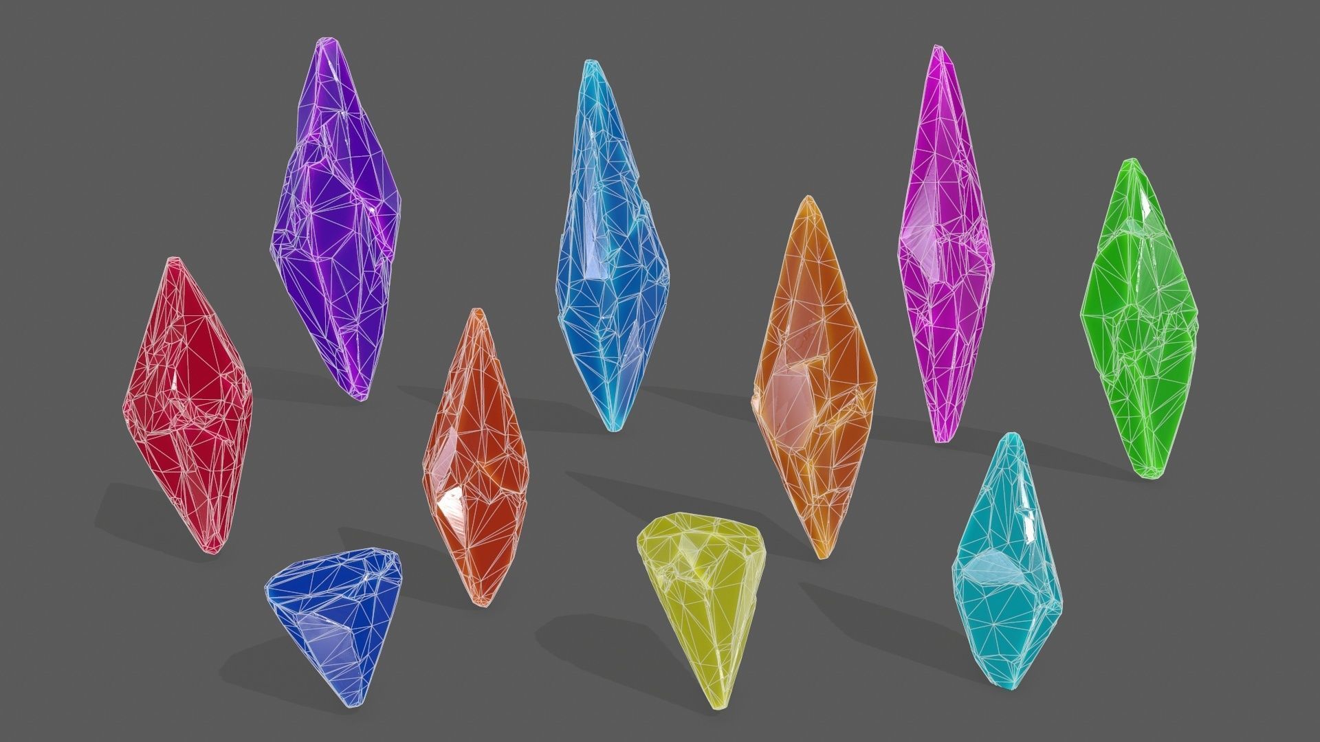 crystal set three crystals Low-poly 3D model_11