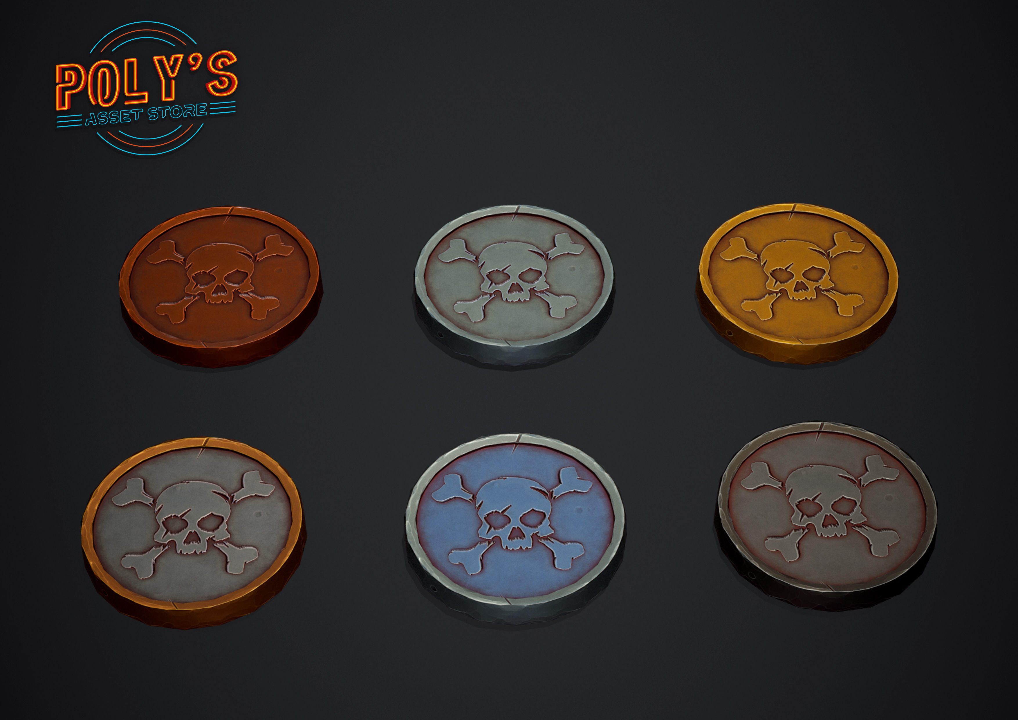 Coins - Pirate Coins with Skulls - Stylized Low-poly 3D model_9