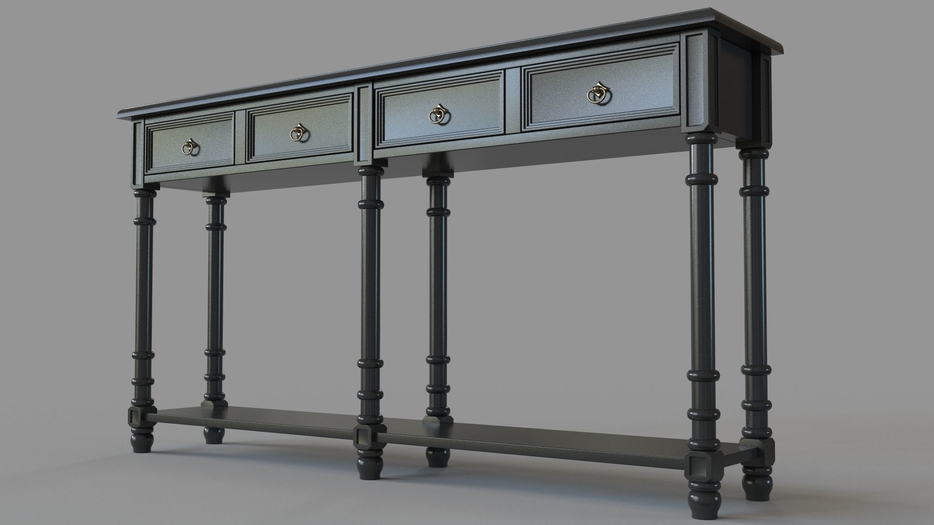 Classic Two Drawer Console Table Black 3D model_4