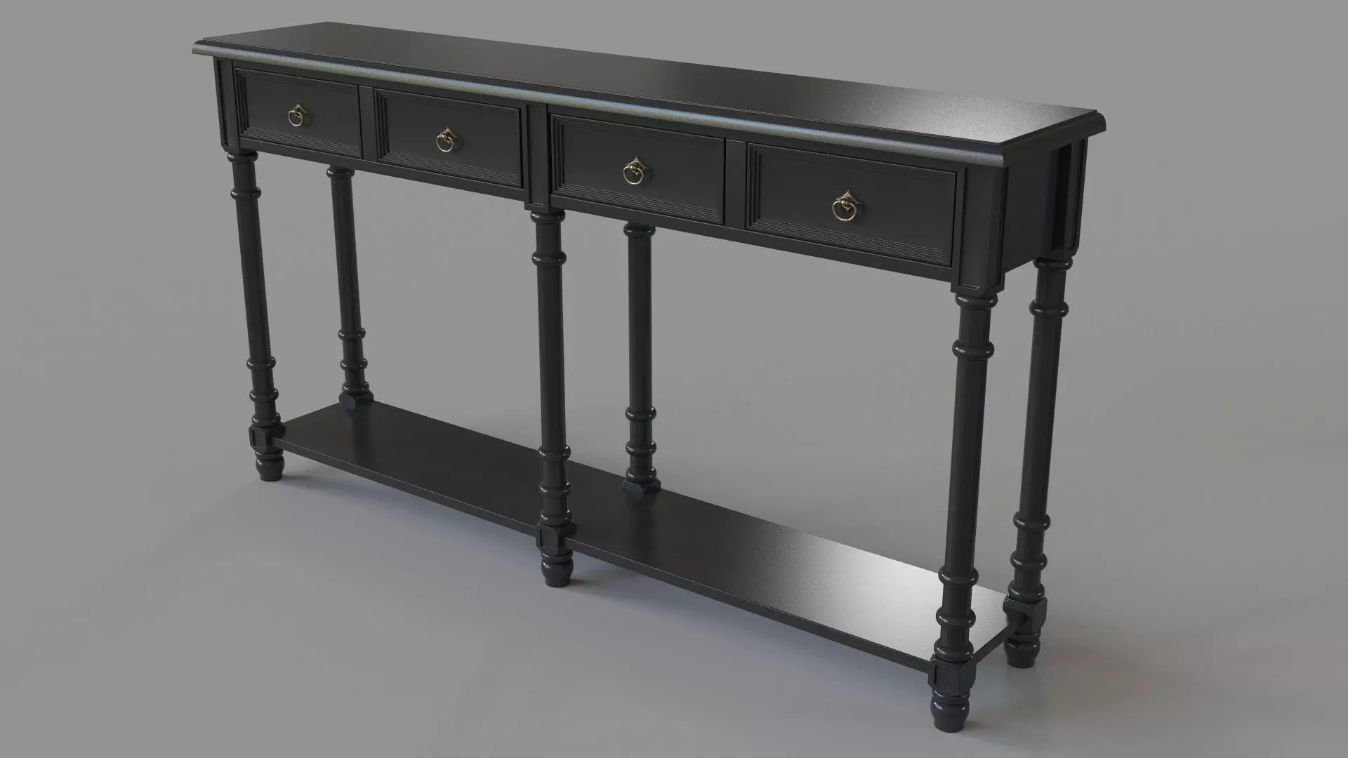 Classic Two Drawer Console Table Black 3D model_0