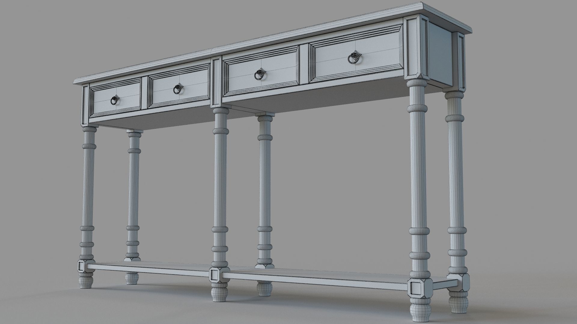 Classic Two Drawer Console Table Black 3D model_5