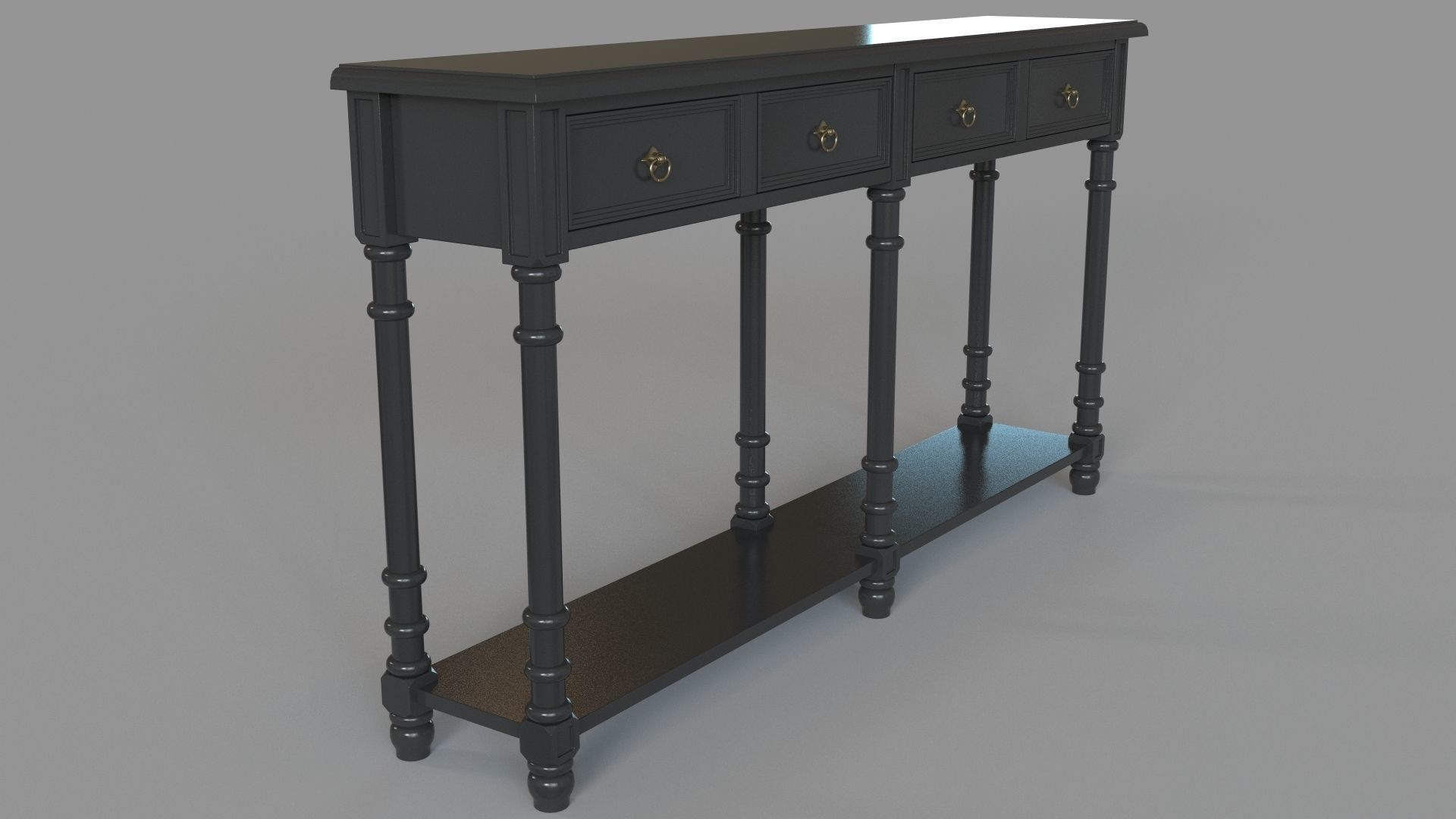 Classic Two Drawer Console Table Black 3D model_2