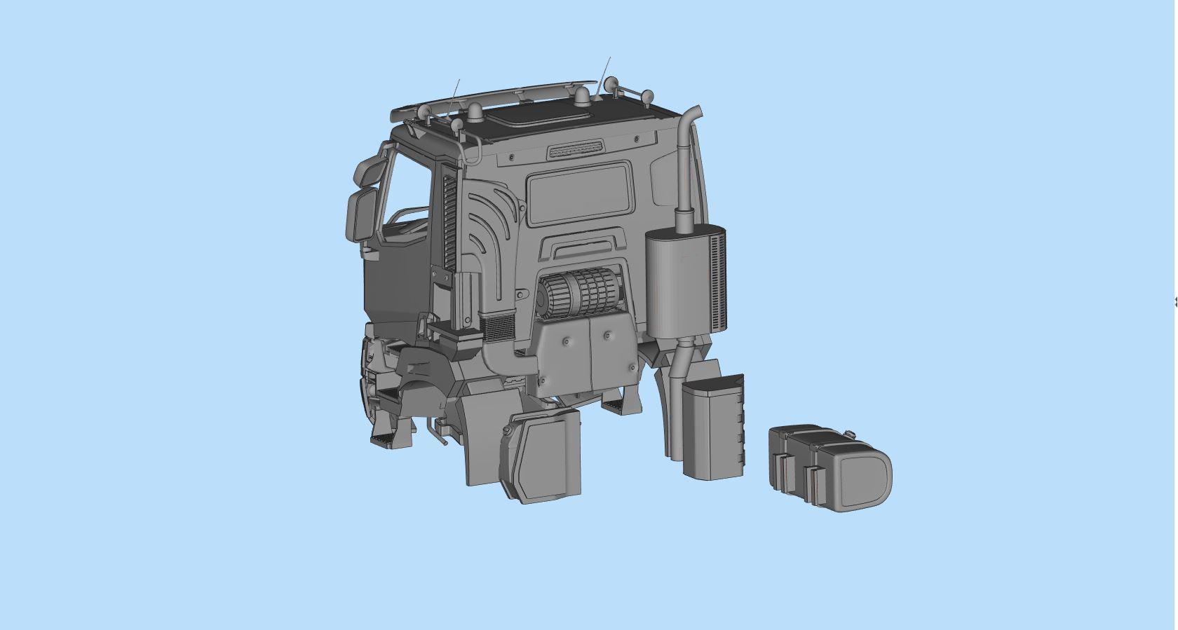 French 3D print Truck Cab  series K 3  RC car body 3D print model_7