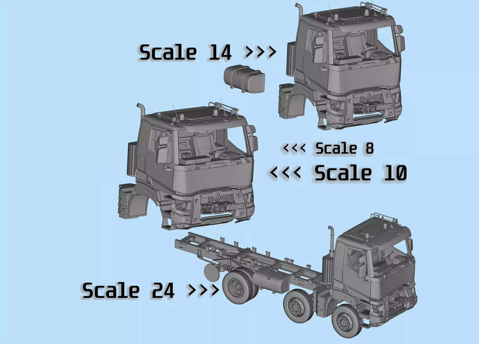 French 3D print Truck Cab  series K 3  RC car body 3D print model_0