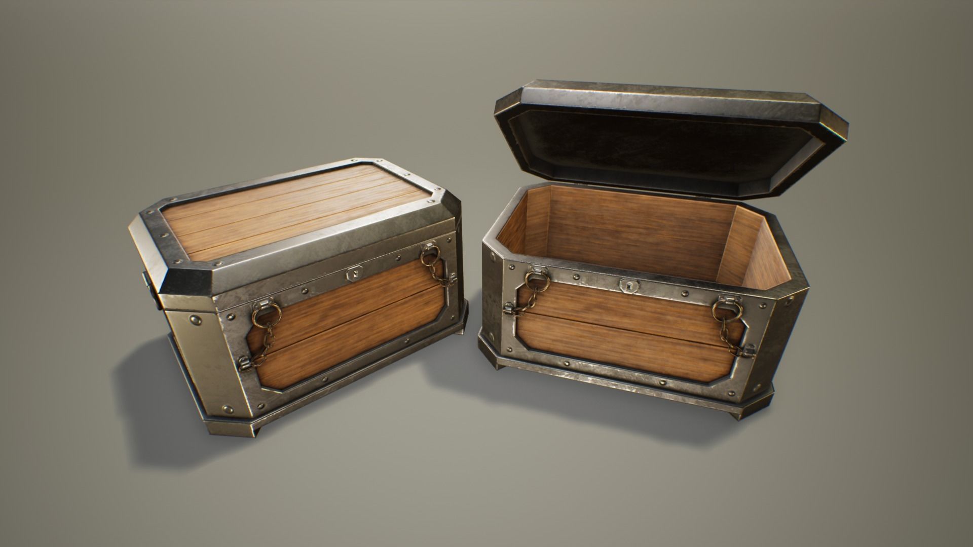 Medieval Treasure Chest - Wooden Chest IX Low-poly 3D model_5