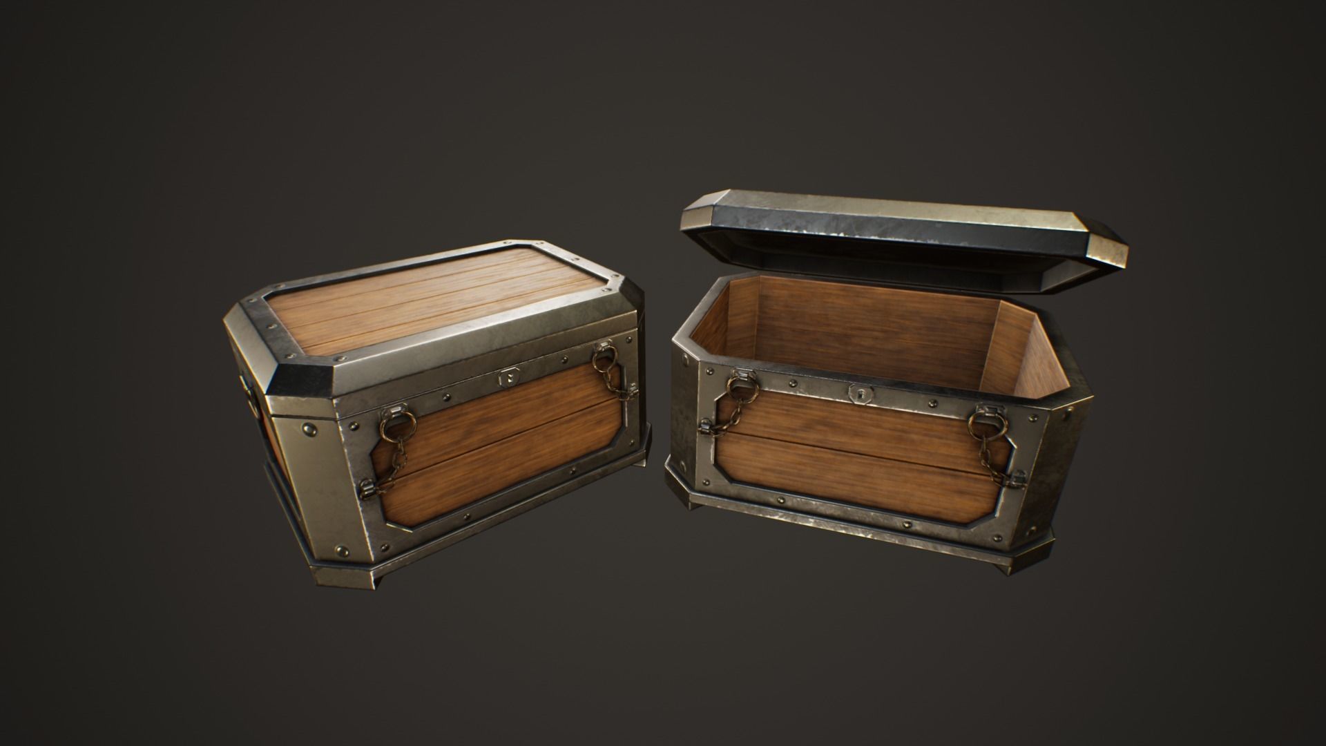 Medieval Treasure Chest - Wooden Chest IX Low-poly 3D model_3