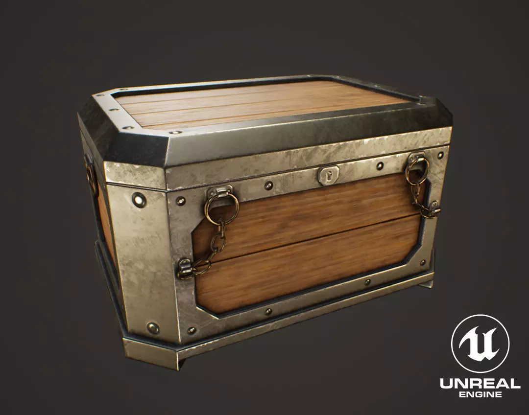 Medieval Treasure Chest - Wooden Chest IX Low-poly 3D model_0