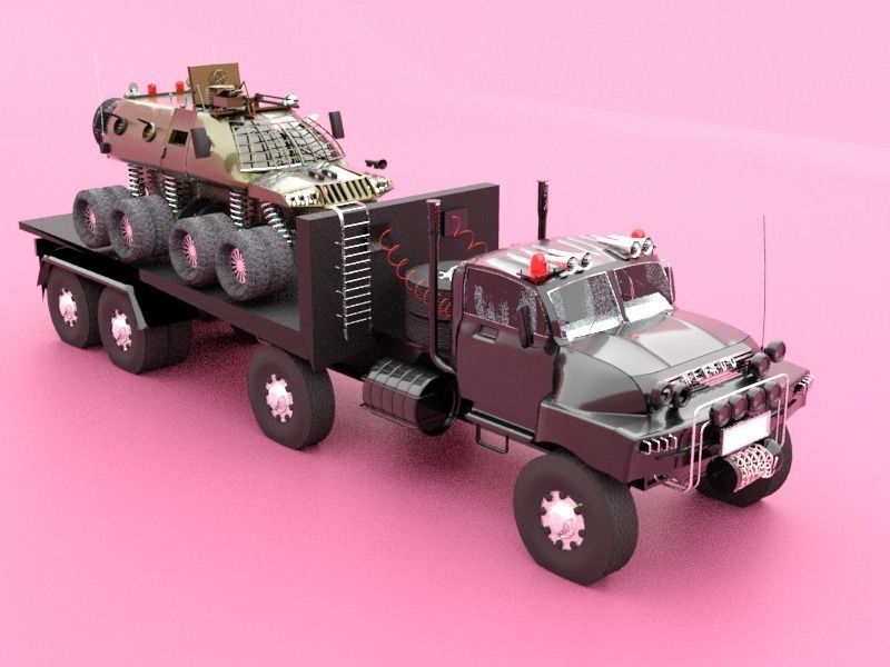 Military semi trailer Low-poly 3D model_6