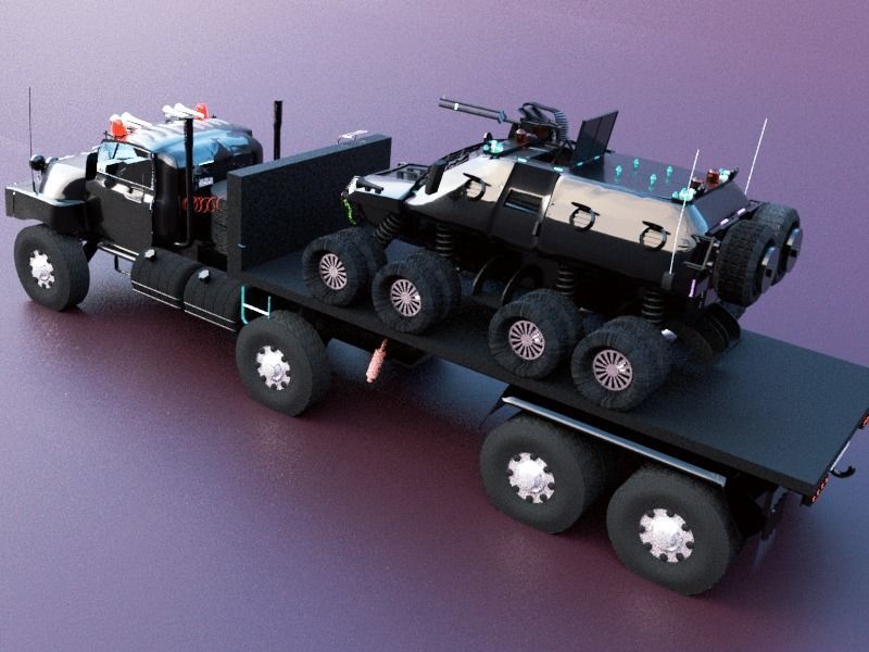 Military semi trailer Low-poly 3D model_22