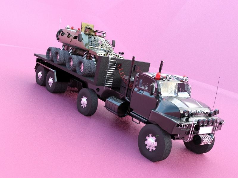 Military semi trailer Low-poly 3D model_4