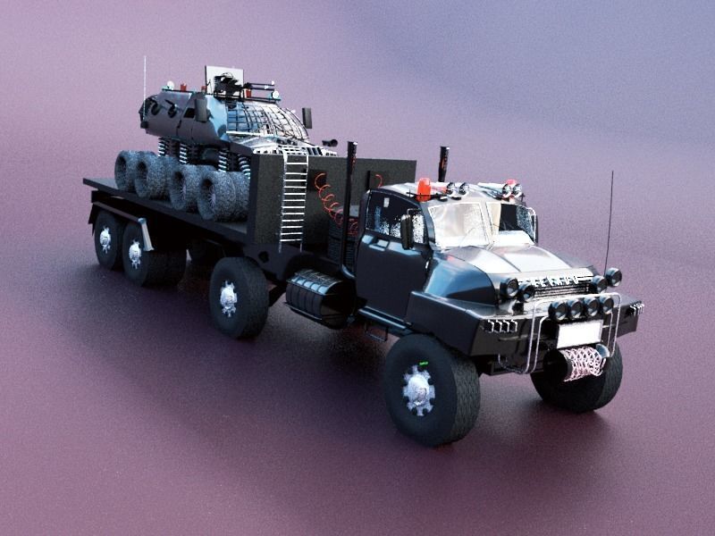 Military semi trailer Low-poly 3D model_2