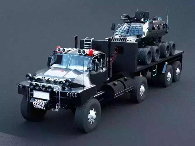 Military semi trailer Low-poly 3D model