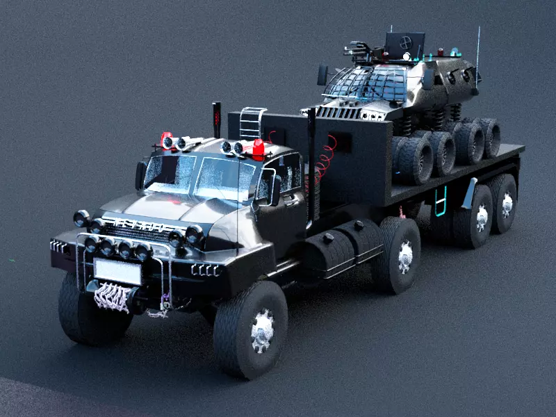 Military semi trailer Low-poly 3D model_0