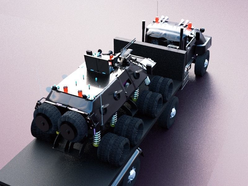 Military semi trailer Low-poly 3D model_3