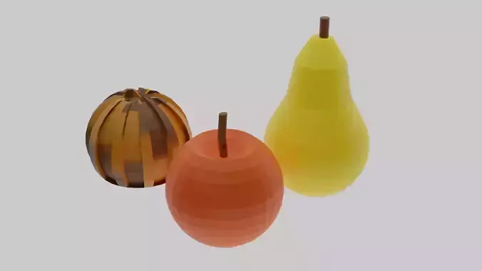 a low-poly apple pear pumpkin