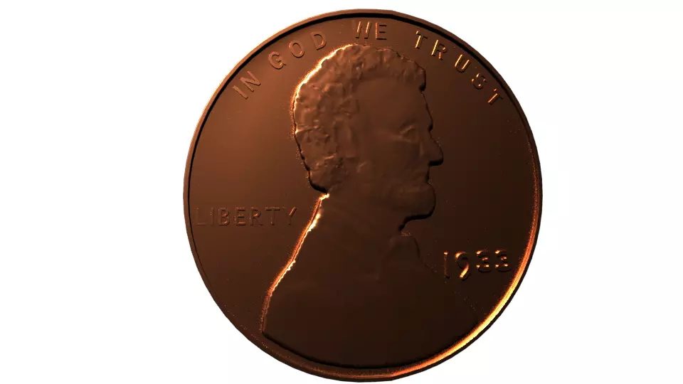 1933 Wheat Penny One Sided High Poly Free 3D model