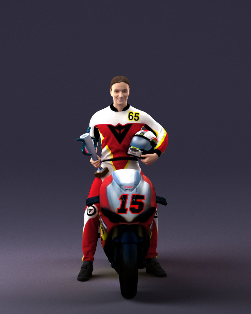 000171 Motorcycle Racer with Bike and Trophy 0809 3dp 3D print model_30