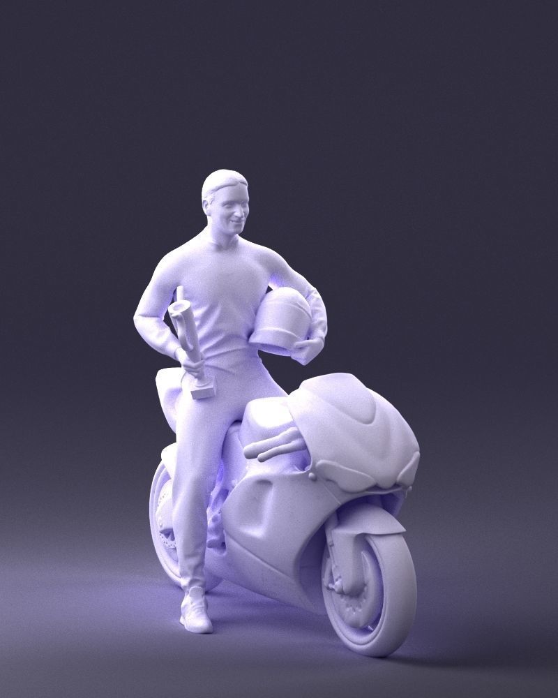 000171 Motorcycle Racer with Bike and Trophy 0809 3dp 3D print model_1