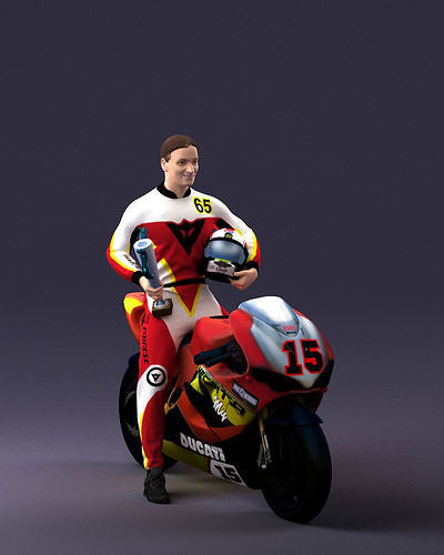 000171 Motorcycle Racer with Bike and Trophy 0809 3dp 3D print model