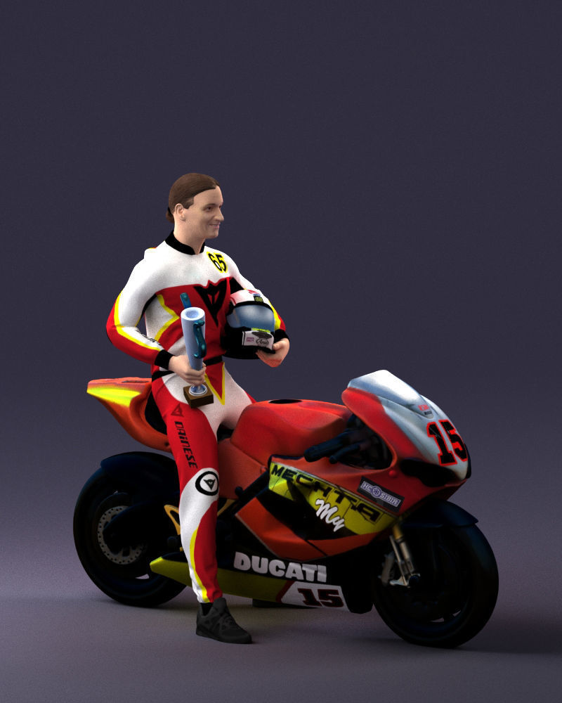 000171 Motorcycle Racer with Bike and Trophy 0809 3dp 3D print model_6