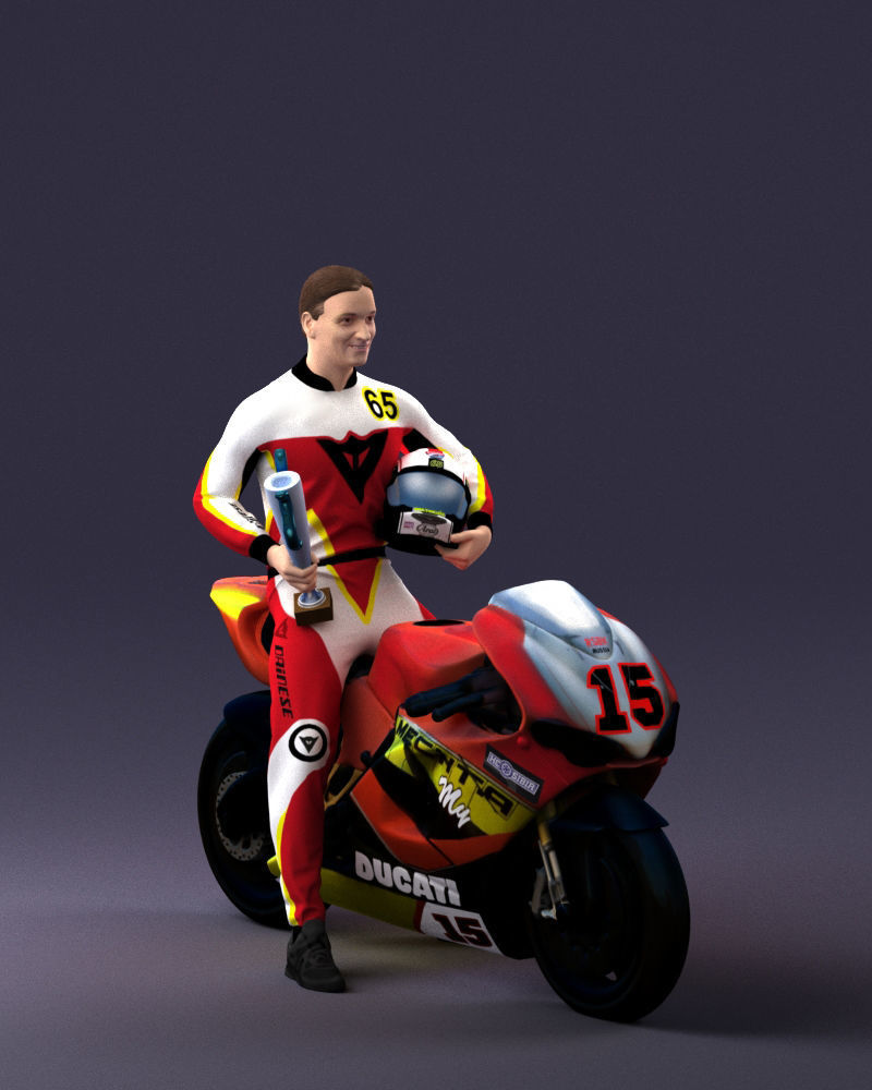 000171 Motorcycle Racer with Bike and Trophy 0809 3dp 3D print model_3