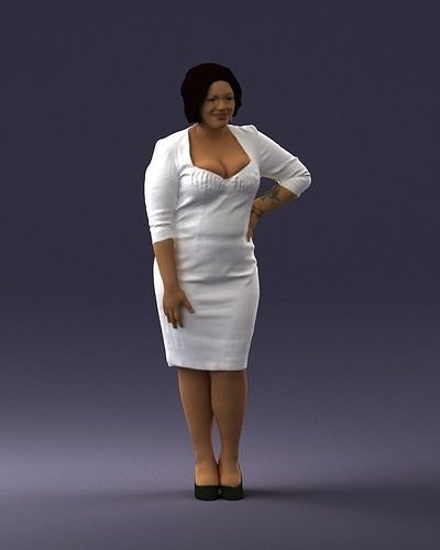 Mulatto girl with a tattoo in a white dress 0199 3D Print Ready 3D print model