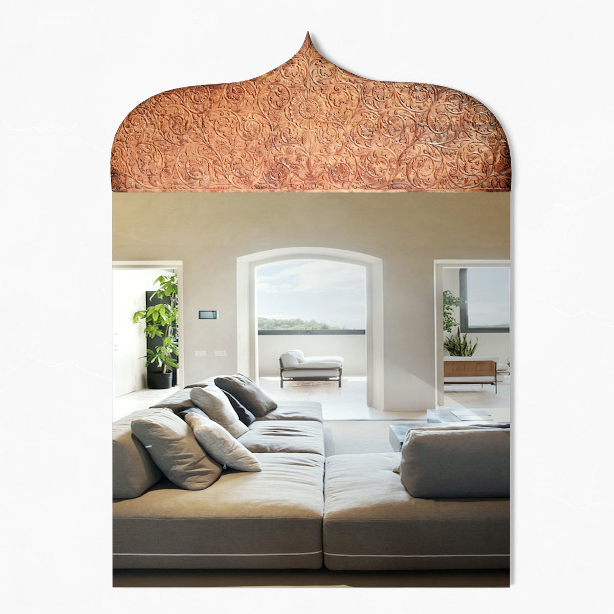 Antique Jaipur Carved Panel Mirror 3D model_1