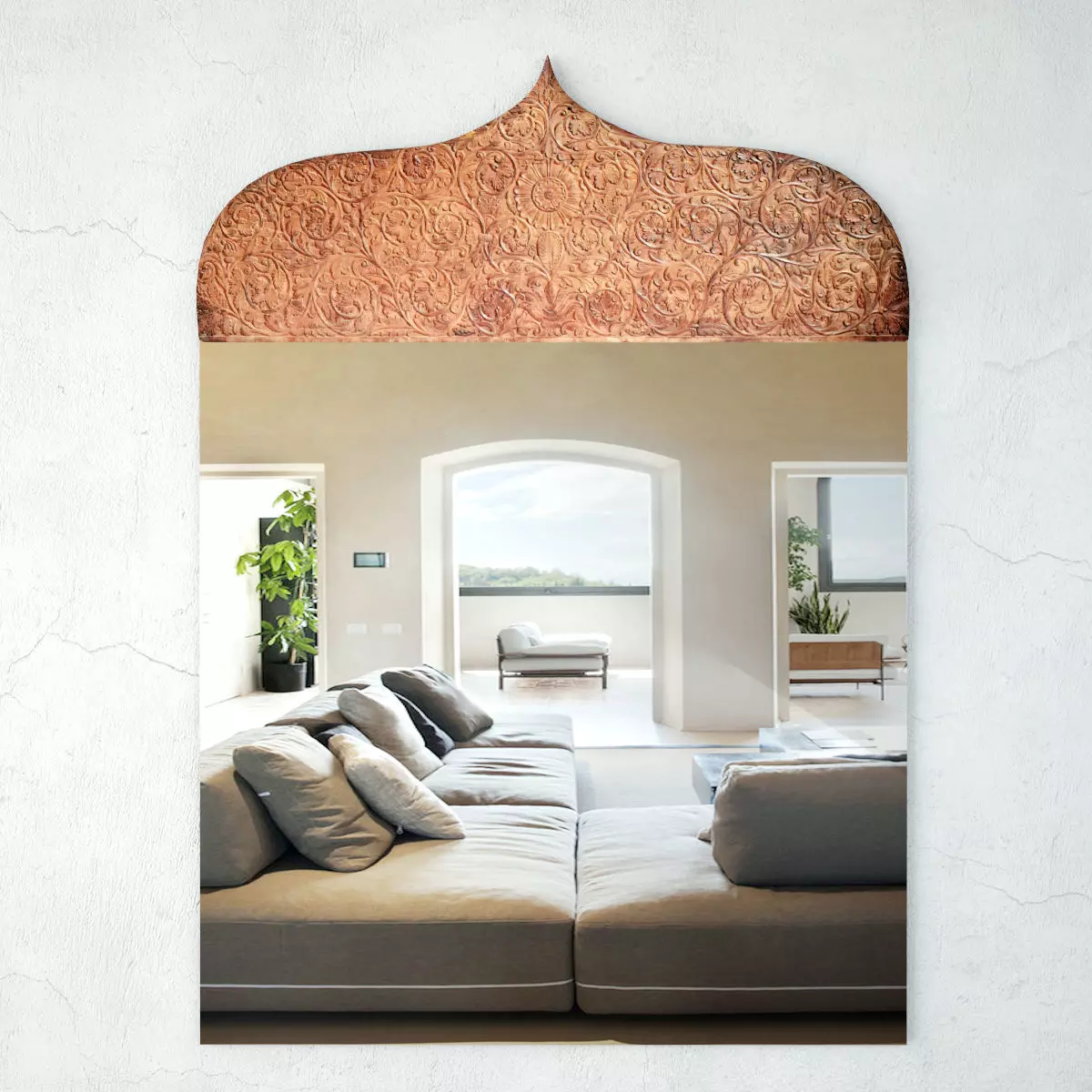 Antique Jaipur Carved Panel Mirror 3D model_0