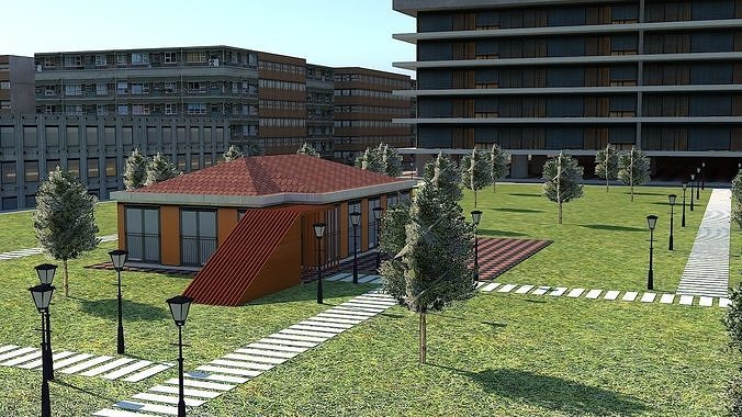 Big City Scene with Detailed and Low Polygon Low-poly 3D model 3